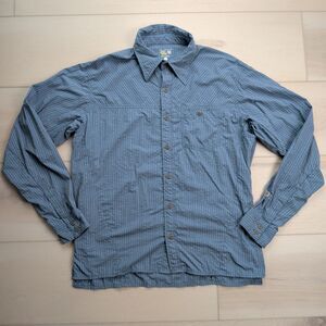 Mountain Hardwear‎ Shirt Mens L Seersucker Long Sleeve Blue Striped Zip Pockets